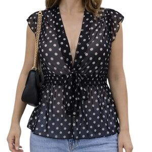 Black sheer polka dot babydoll top